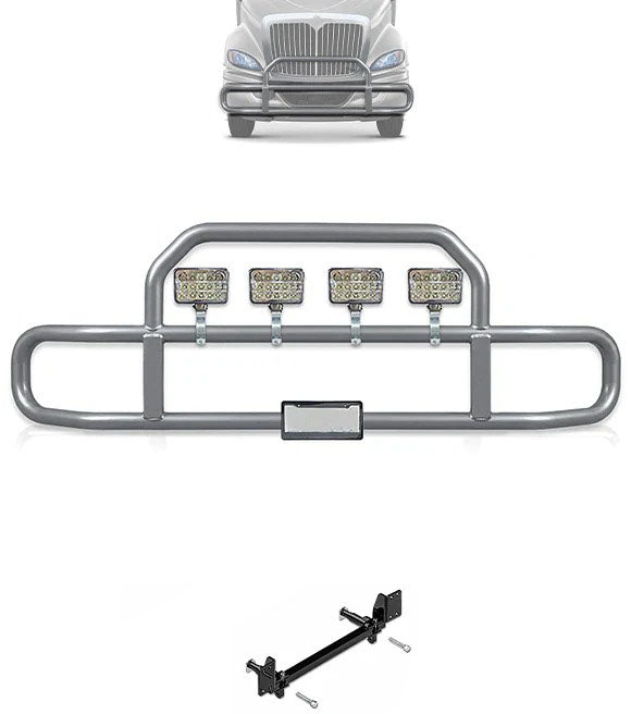 Gray Front Grille Deer Moose Bumper Guard International RH (plastic bumper w/central fog lights)