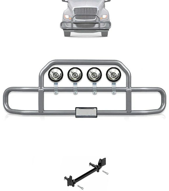 Gray Front Grille Deer Moose Bumper Guard 2018+ International LT LT625 (plastic bumper)