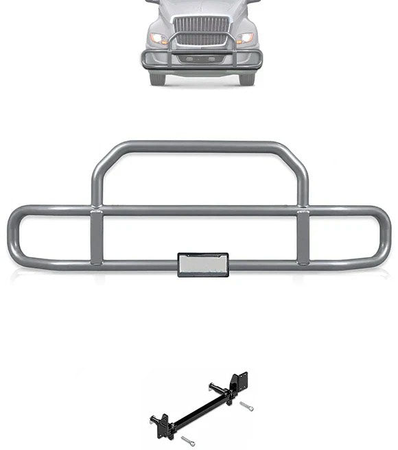 Gray Front Grille Deer Moose Bumper Guard 2018+ International LT LT625 (plastic bumper w/central fog lights)