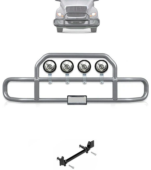 Gray Front Grille Deer Moose Bumper Guard 2018+ International LT LT625 (plastic bumper w/central fog lights)