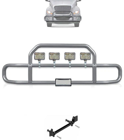 Gray Front Grille Deer Moose Bumper Guard 2018+ International LT LT625 (plastic bumper)