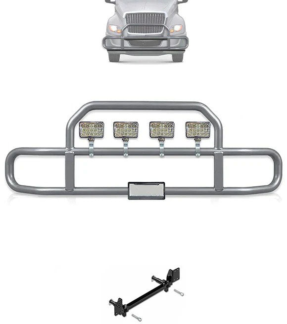 Gray Front Grille Deer Moose Bumper Guard 2018+ International LT LT625 (plastic bumper)