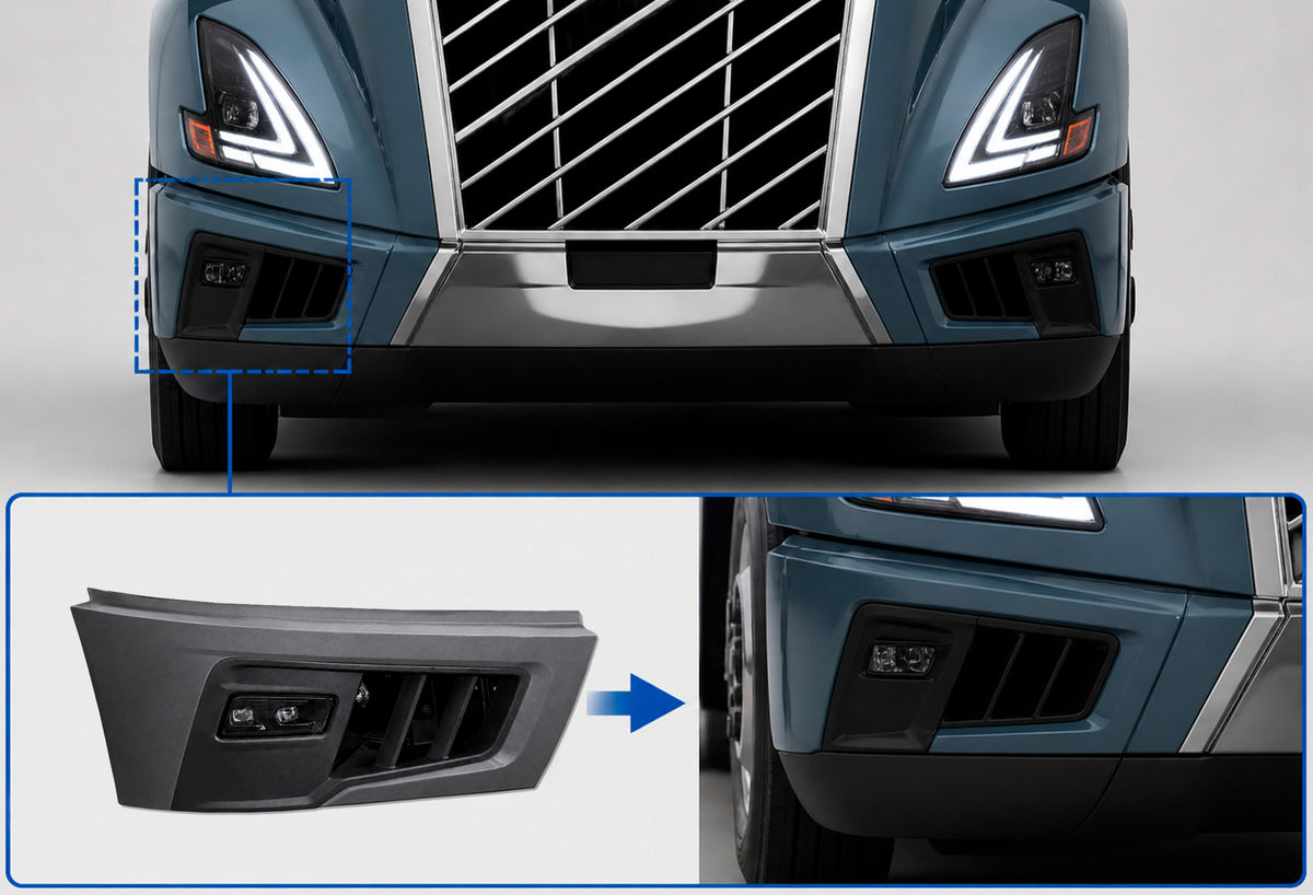 Bumper Corner, End Cap, Bezel and Fog Lamp Set Passenger 2025+ Volvo VNL New