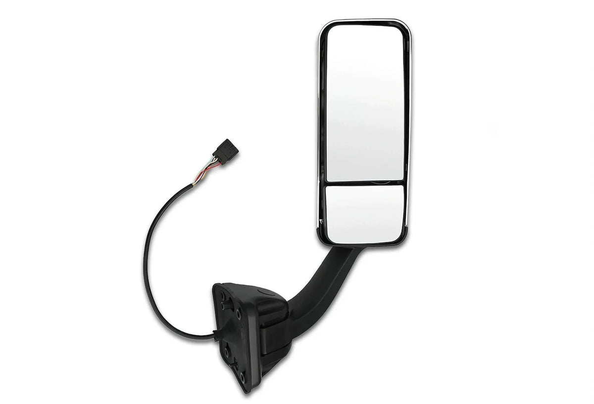 Kozak Replacement Chrome Heated Door Side Mirror Right Passenger Side for Freightliner Cascadia 2008-2017 PLUS Freightliner Logo Emblem, Kozak Vest and 2x 22 inch Windshield Wipers included