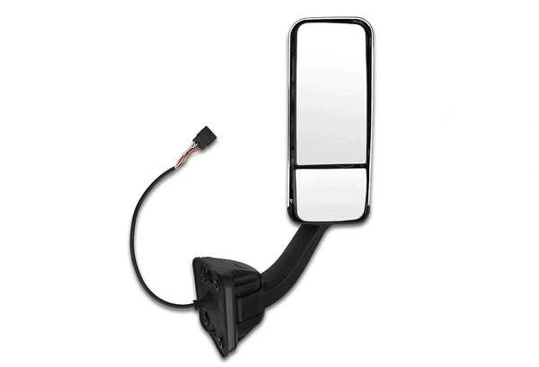 Kozak Replacement Chrome Heated Door Side Mirror Right Passenger Side for Freightliner Cascadia 2008-2017 PLUS Freightliner Logo Emblem, Kozak Vest and 2x 22 inch Windshield Wipers included