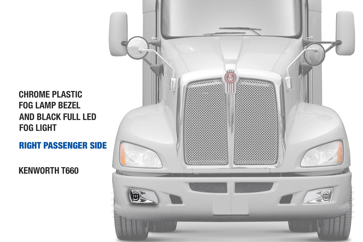 Fog Light Bezel Chrome Plastic & Black Full LED Fog Light Passenger Kenworth T660