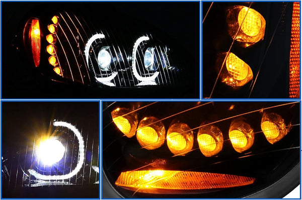 Headlight LED DRL Dual Projector Black Driver 2004-2017 Freightliner Columbia