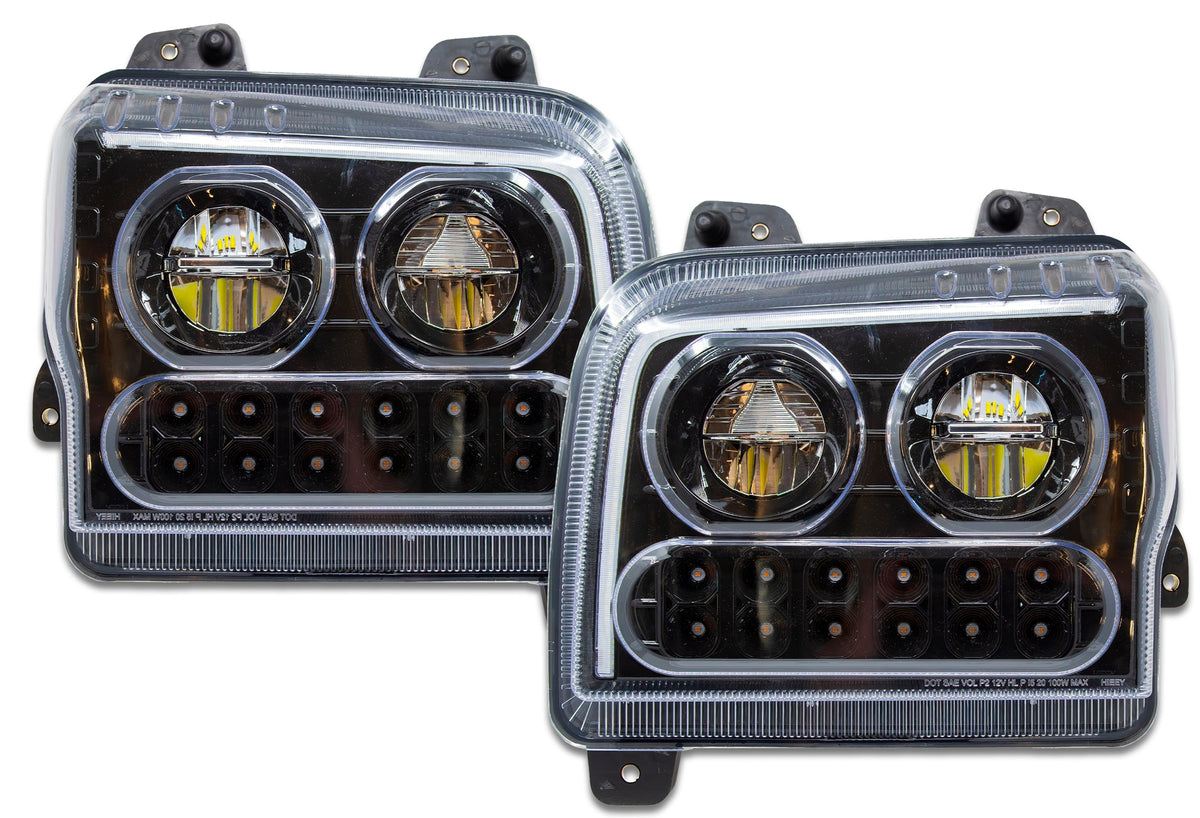 Headlights Black LED DRL Sequential Turn Signal Set 2019-2022 Kenworth W990