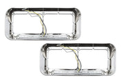 Headlights Bezels Chrome with 12" Clear/White LED Light Strip Bar 2 Pcs For Freightliner FLD Classic XL - 