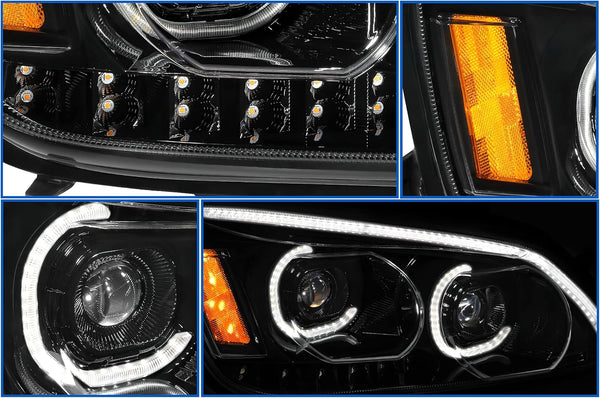 Headlight LED Black with Turn Signal Dual Passenger 2008-2018 Kenworth T660 T370