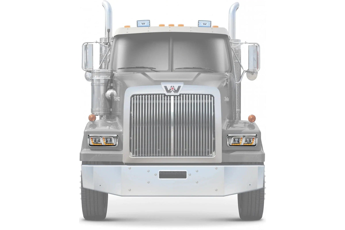 KOZAK LED DRL DUAL Chrome Projector Headlights Set Pair (Driver Left & Passenger Right Side) for WESTERN STAR 6900 4900 4800 SERIES PLUS Windshield Wipers and Vest