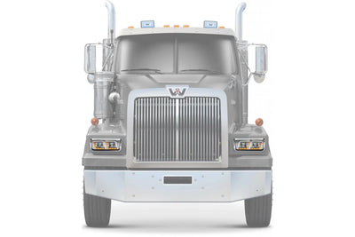 KOZAK LED DRL DUAL Chrome Projector Headlights Set Pair (Driver Left & Passenger Right Side) for WESTERN STAR 6900 4900 4800 SERIES PLUS Windshield Wipers and Vest