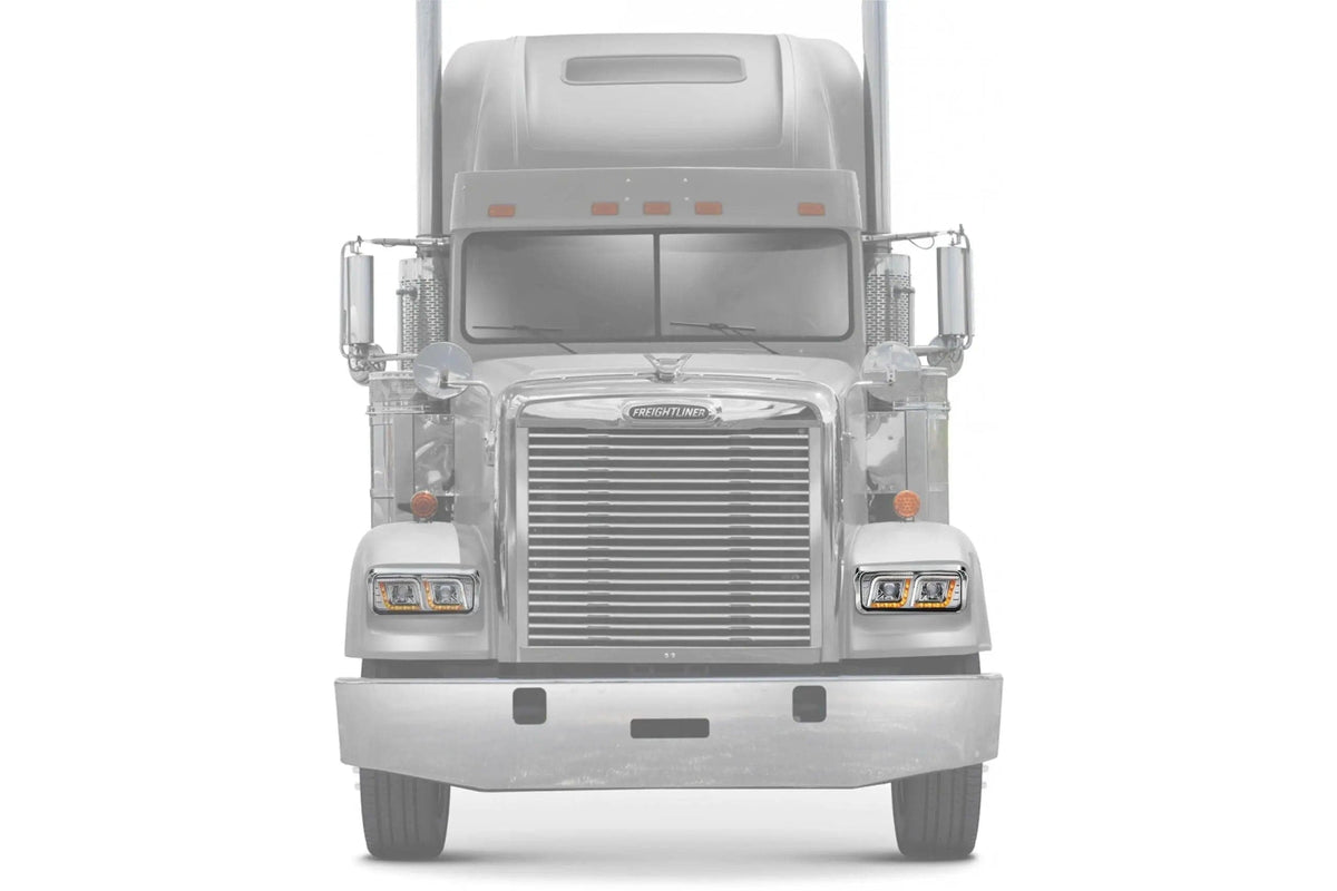 KOZAK LED DRL DUAL Chrome Projector Headlight (Driver Left Side) for FREIGHTLINER CLASSIC PLUS Logo, Windshield Wipers and Vest