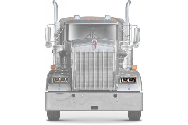 KOZAK LED DRL DUAL Black Projector Headlight (Driver Left Side) for FREIGHTLINER CLASSIC PLUS Logo, Windshield Wipers and Vest