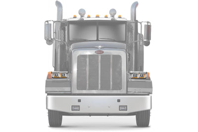 KOZAK LED DRL DUAL Chrome Projector Headlights Set Pair (Driver Left & Passenger Right Side) for PETERBILT 357 365 378 379 PLUS Logo, Windshield Wipers and Vest