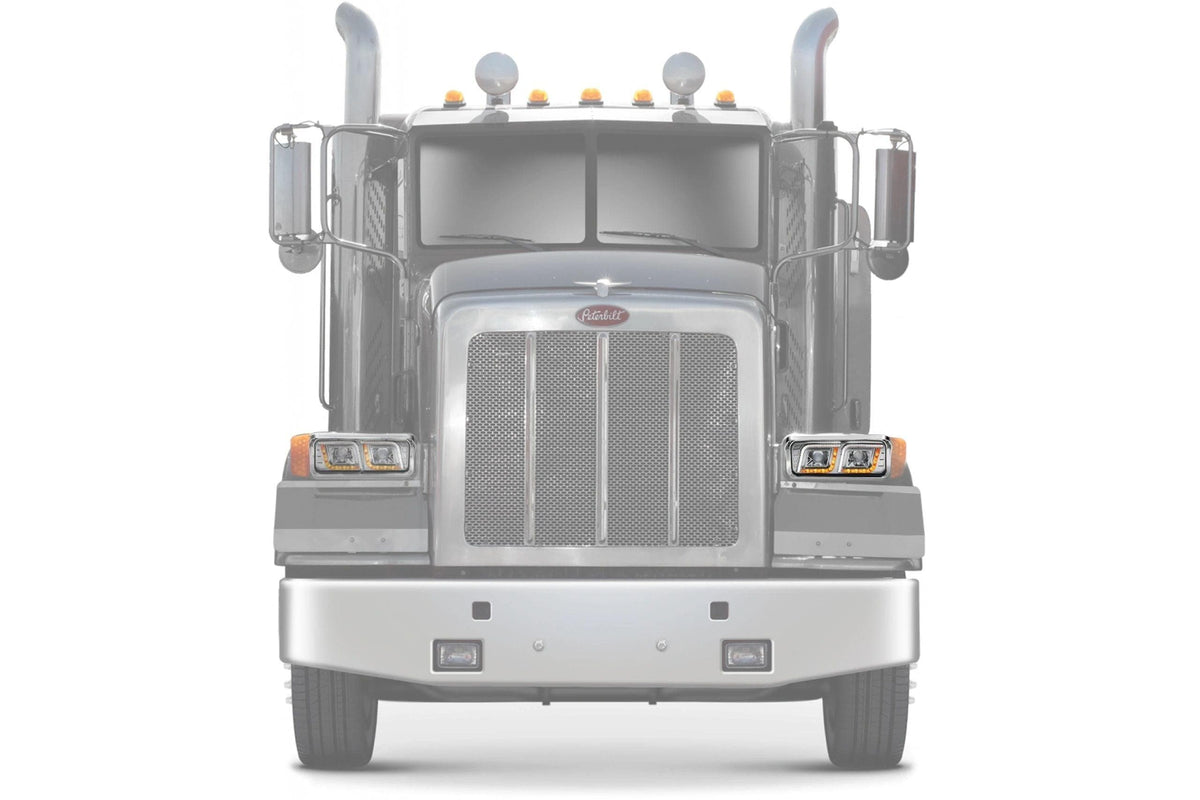 KOZAK LED DRL DUAL Chrome Projector Headlight (Driver Left Side) for PETERBILT 357 365 378 379 PLUS Logo, Windshield Wipers and Vest