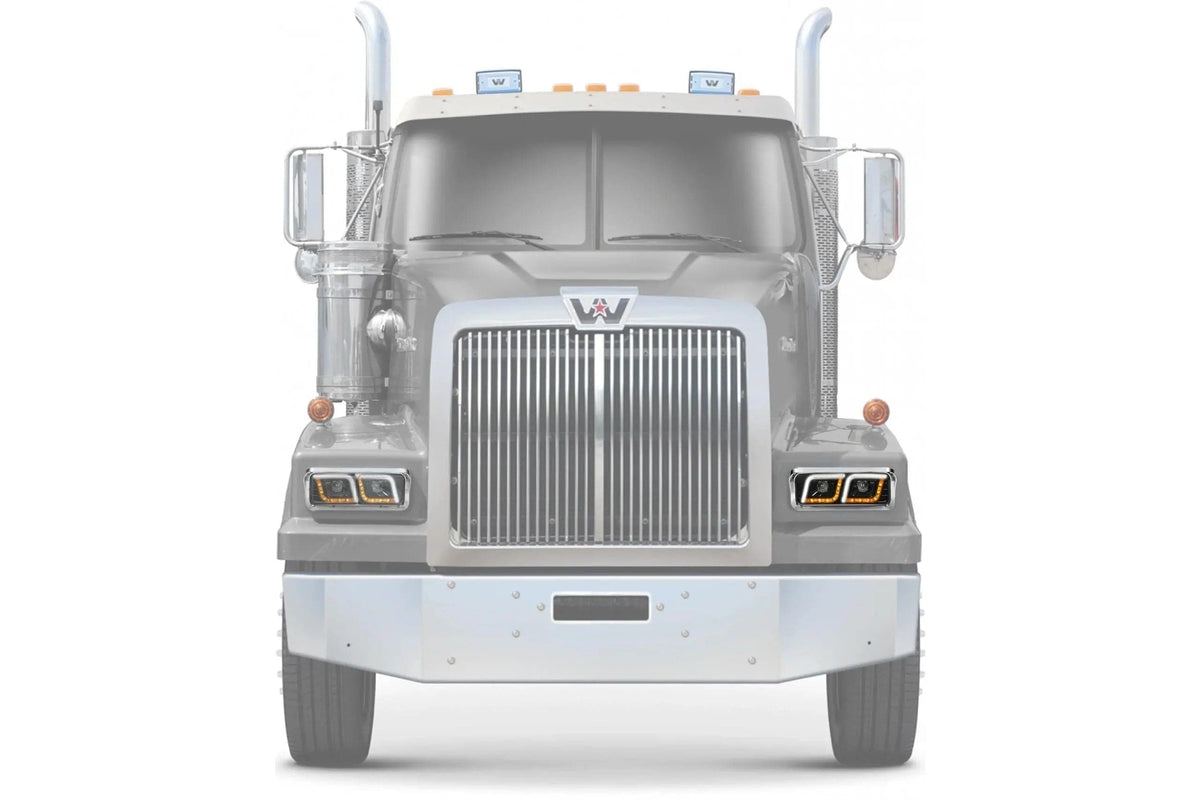 KOZAK LED DRL DUAL Chrome Projector Headlight (Driver Left Side) for WESTERN STAR 6900 4900 4800 SERIES PLUS Windshield Wipers and Vest
