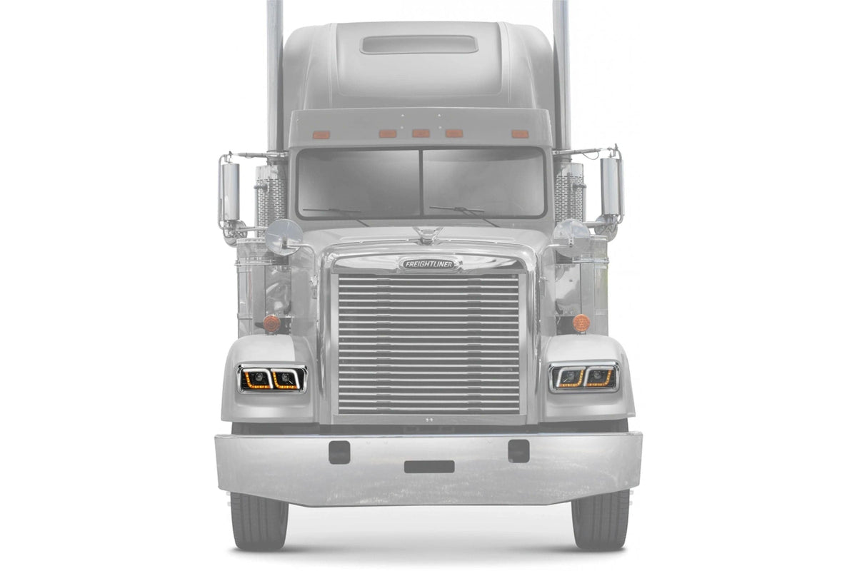 KOZAK LED DRL DUAL Black Projector Headlight (Passenger Right Side) for FREIGHTLINER CLASSIC PLUS Logo, Windshield Wipers and Vest