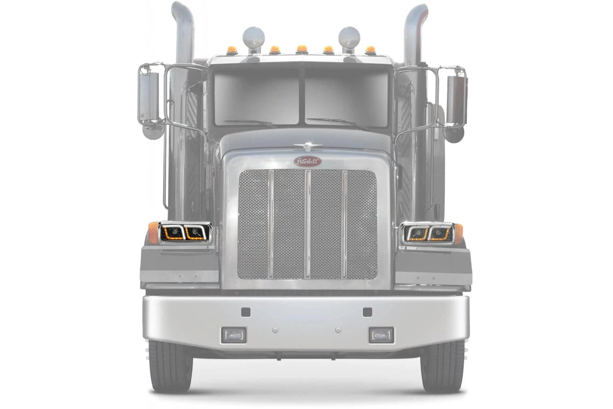 KOZAK LED DRL DUAL Black Projector Headlight (Passenger Right Side) for PETERBILT 357 365 378 379 PLUS Logo, Windshield Wipers and Vest