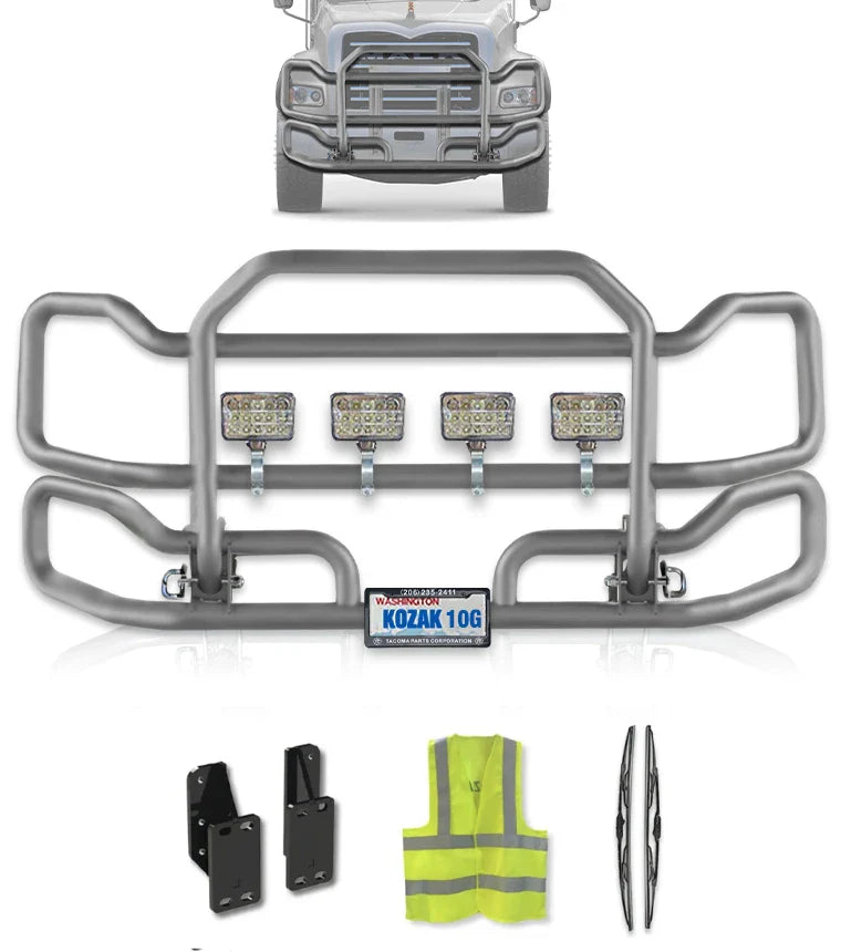 Front Grey Grille Guard Large 2004+ Mack Granite GU713 (Set-Back)