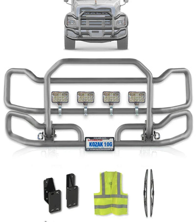 Front Grey Grille Guard Large 2004+ Mack Granite GU713 (Set-Back)