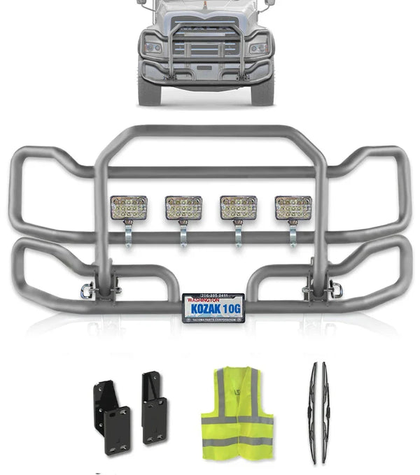 Front Grey Grille Guard Large 2004+ Mack Granite GU713 (Set-Back)