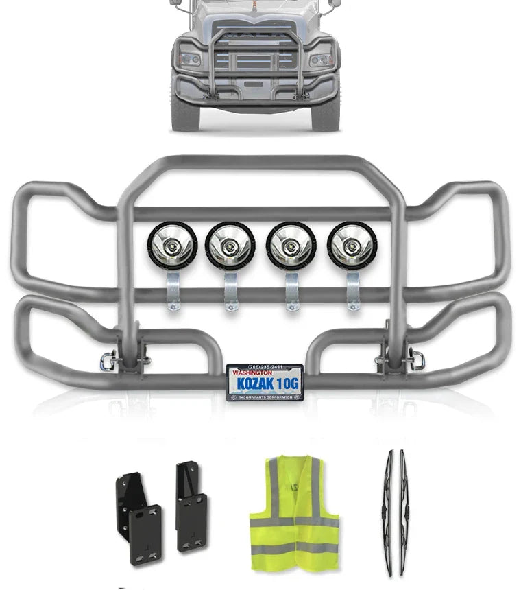 Front Grey Grille Guard Large 2004+ Mack Granite GU713 (Set-Back)