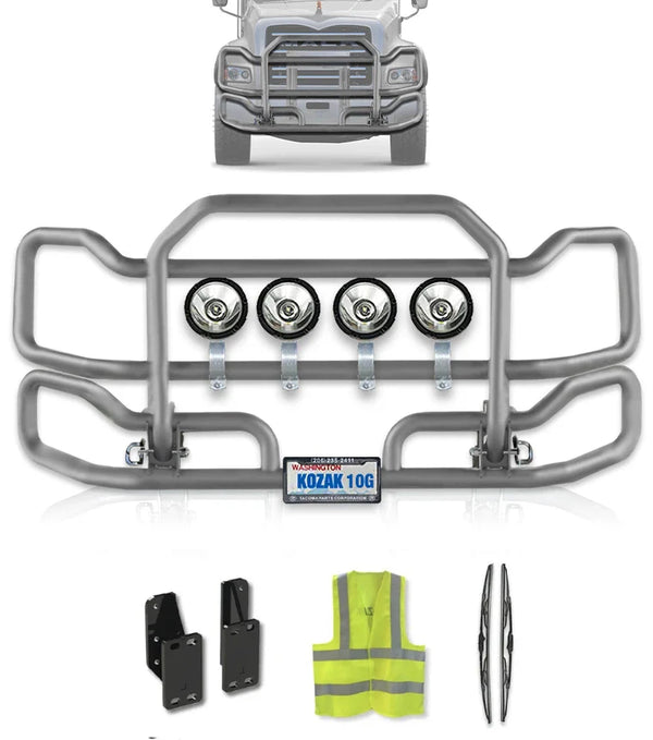 Front Grey Grille Guard Large 2004+ Mack Granite GU713 (Set-Back)