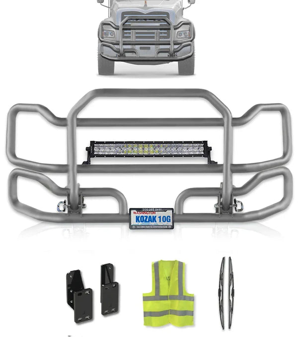 Front Grey Grille Guard Large 2004+ Mack Granite GU713 (Set-Back)