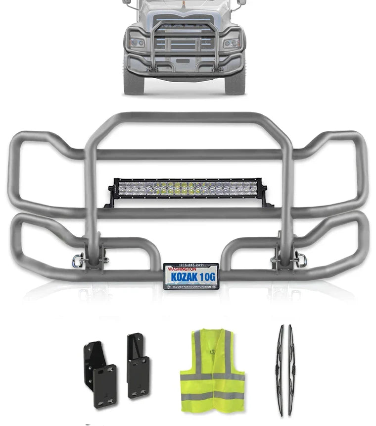 Front Grey Grille Guard Large 2004+ Mack Granite GU713 (Set-Back)