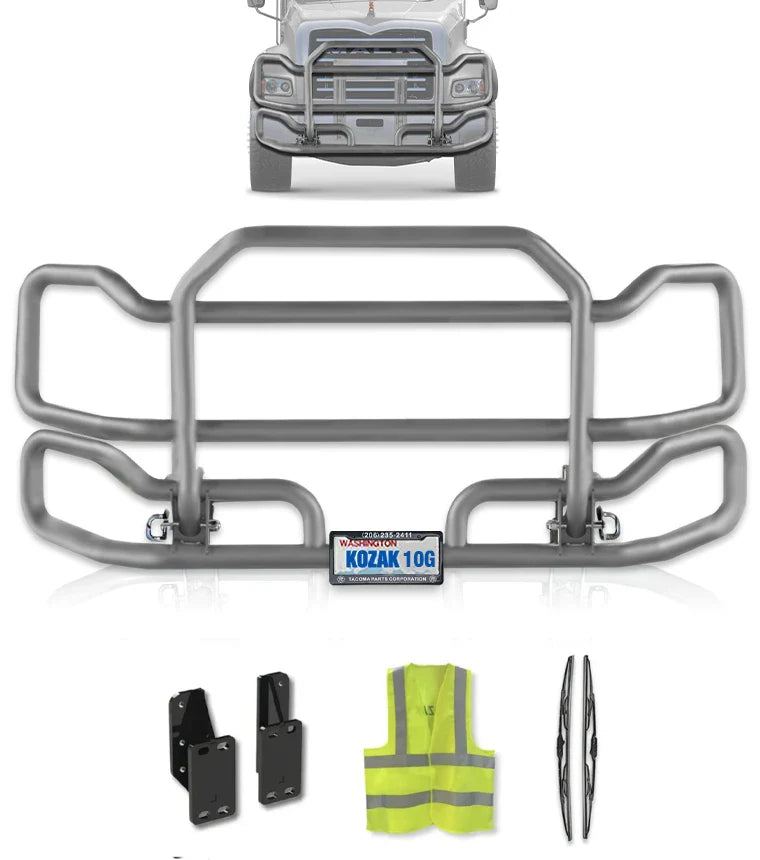 Front Grey Grille Guard Large 2004+ Mack Granite GU713 (Set-Back)