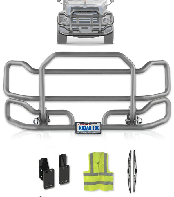 Front Grey Grille Guard Large 2004+ Mack Granite GU713 (Set-Back)