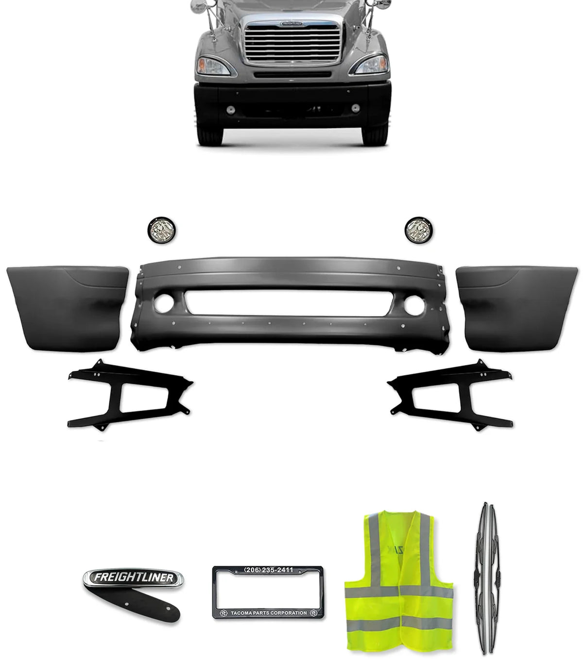 Bumper Set with Fog and Brackets 2002-2012 Freightliner Columbia