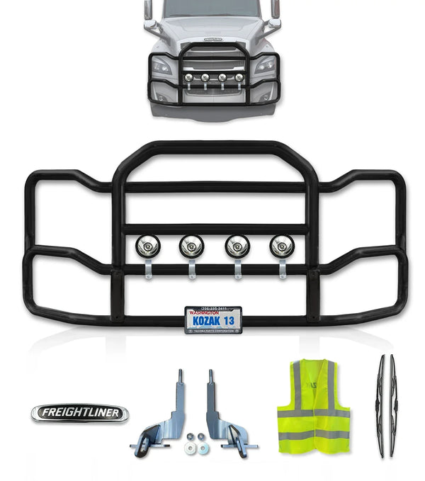 Grille Guard Large Black with Lights 2018+ Freightliner Cascadia 126 116