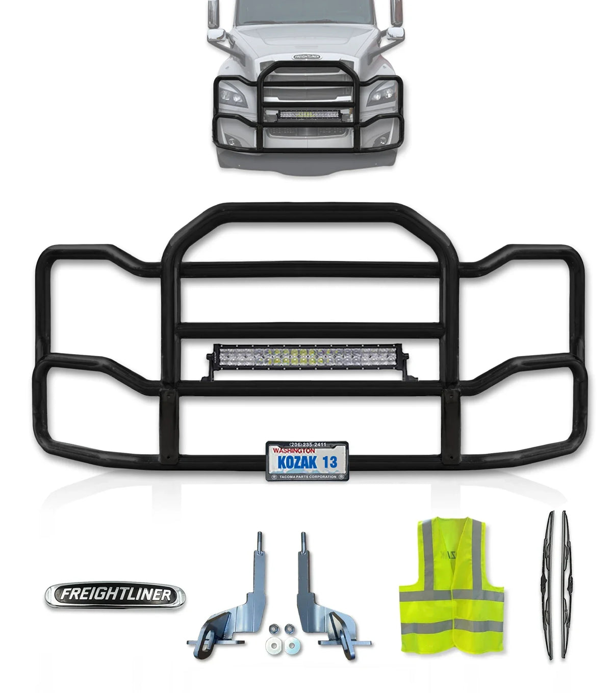 Grille Guard Large Black with Lights 2018+ Freightliner Cascadia 126 116