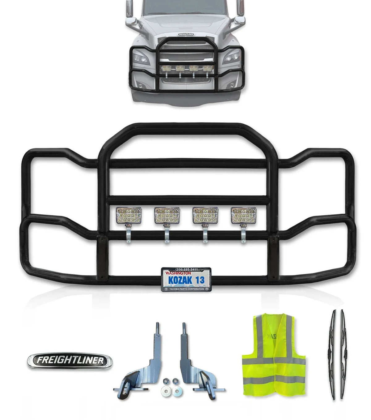 Grille Guard Large Black with Lights 2018+ Freightliner Cascadia 126 116