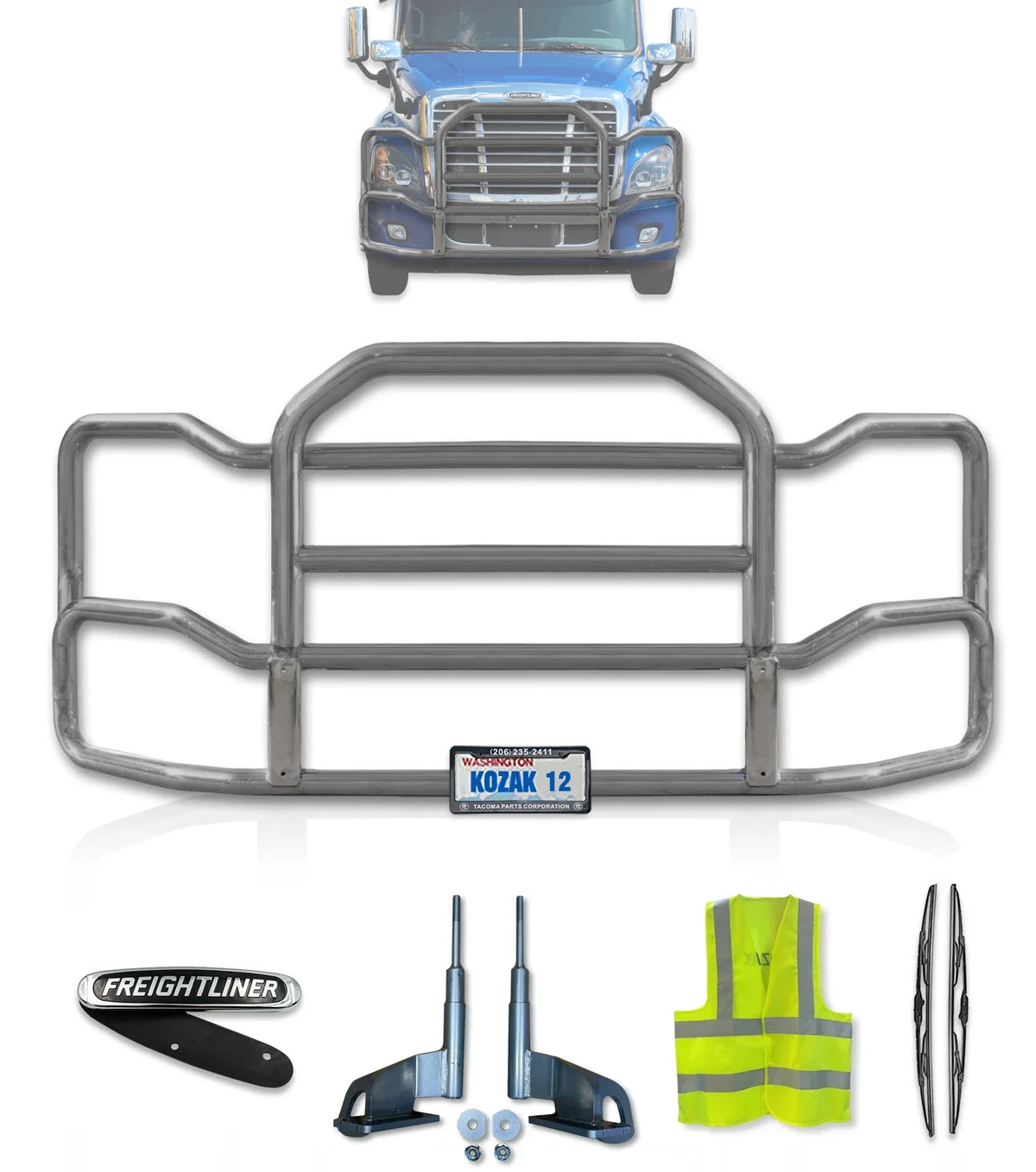 Grille Guard Large Chrome with Lights 2008-2017 Freightliner Cascadia 125 113