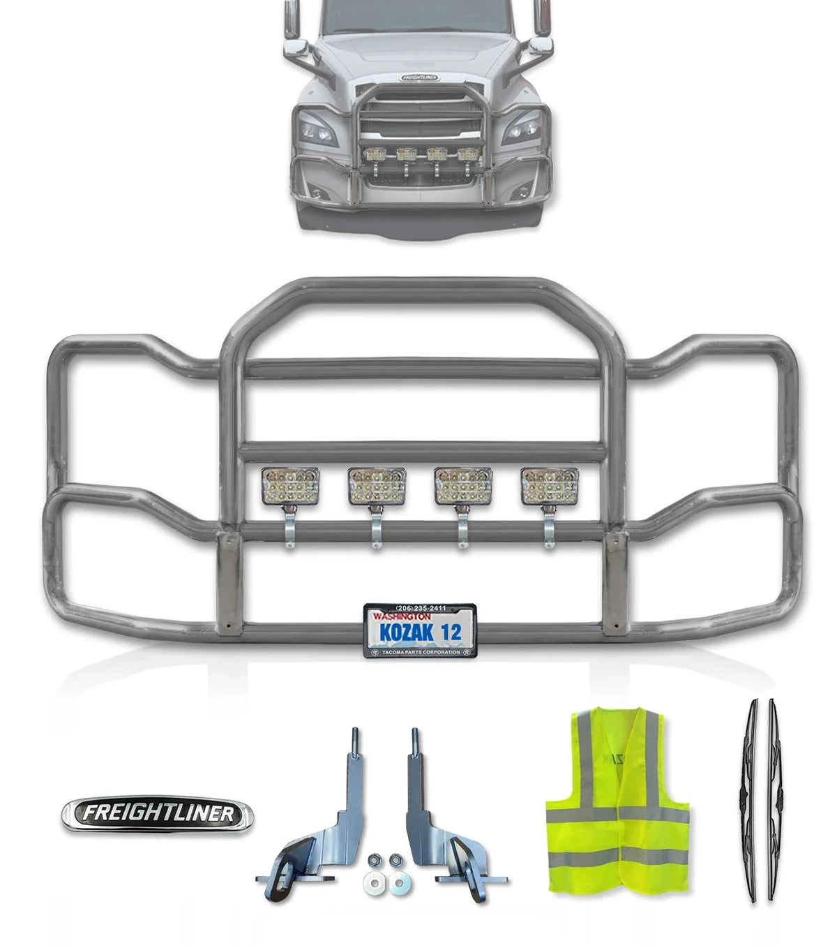 Grille Guard Large Chrome with Lights 2018+ Freightliner Cascadia 126 116