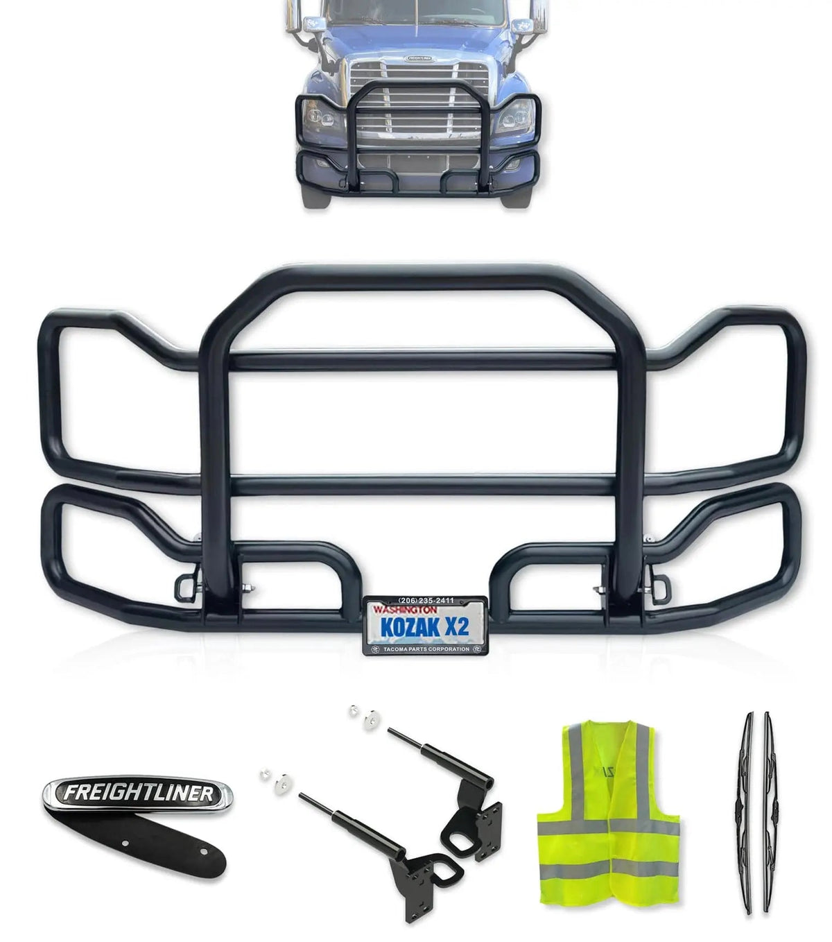 Black Front Grille Guard Large Freightliner Cascadia 2008-2017 - 