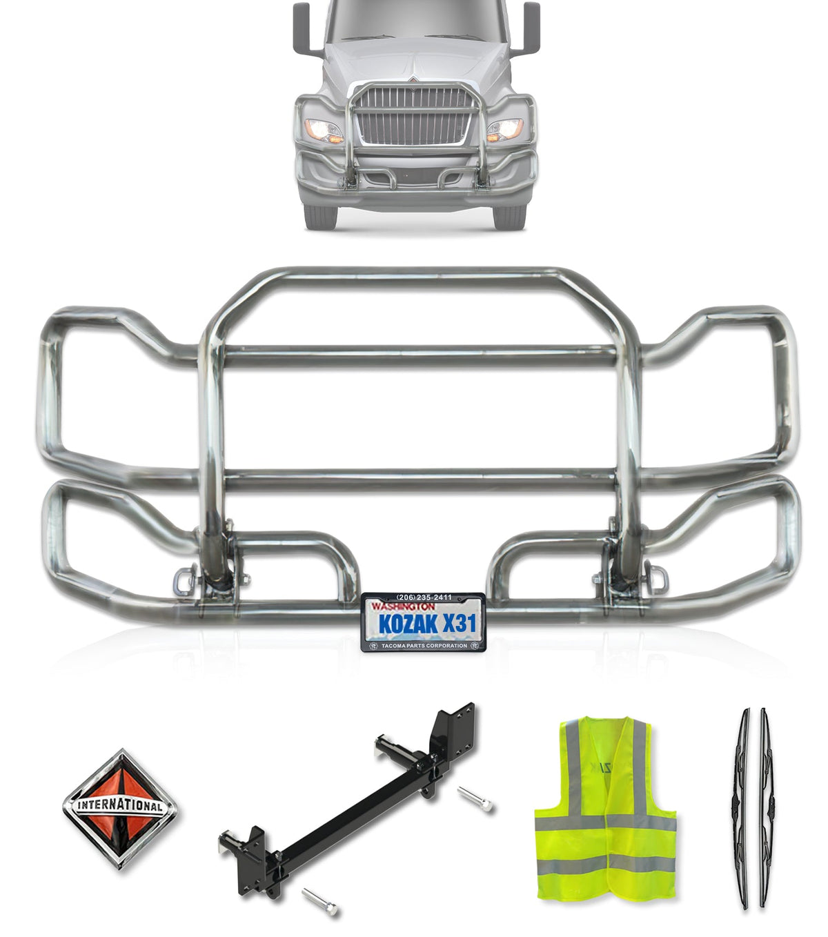 Front Grille Guard Large Chrome International LT LT625 (plastic bumper)