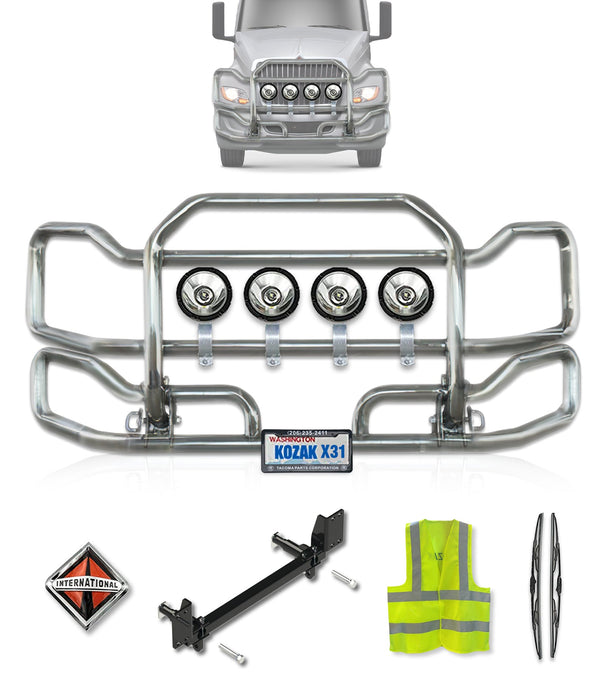 Front Grille Guard Large Chrome International LT LT625 (plastic bumper)