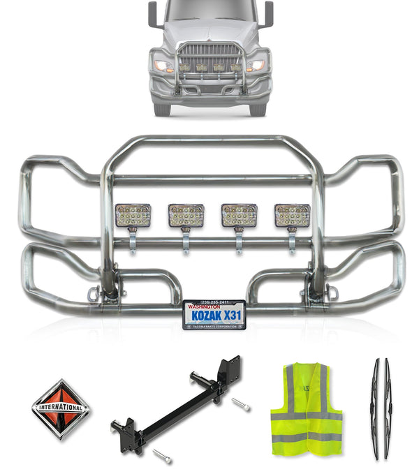Front Grille Guard Large Chrome International LT LT625 (plastic bumper)