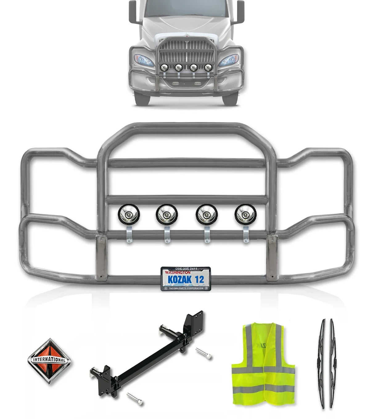 Grille Guard Large Chrome International RH (Plastic Bumper w/ Central Fog)