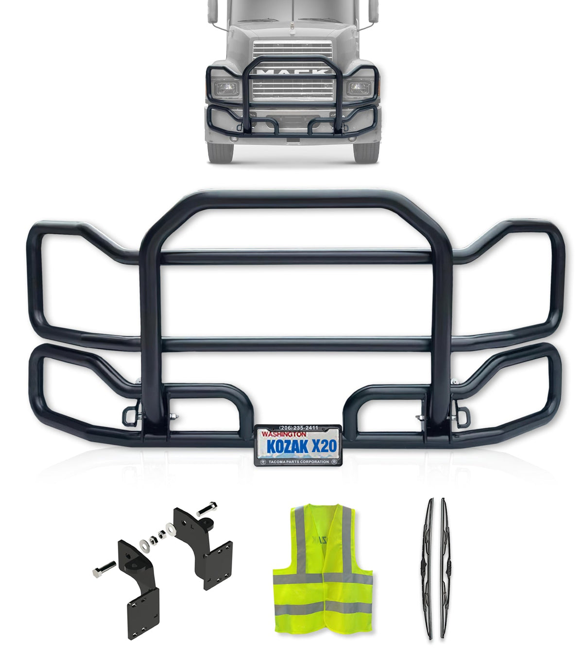 Front Grille Guard Large Black 1999-2003 Mack CH Set-Back
