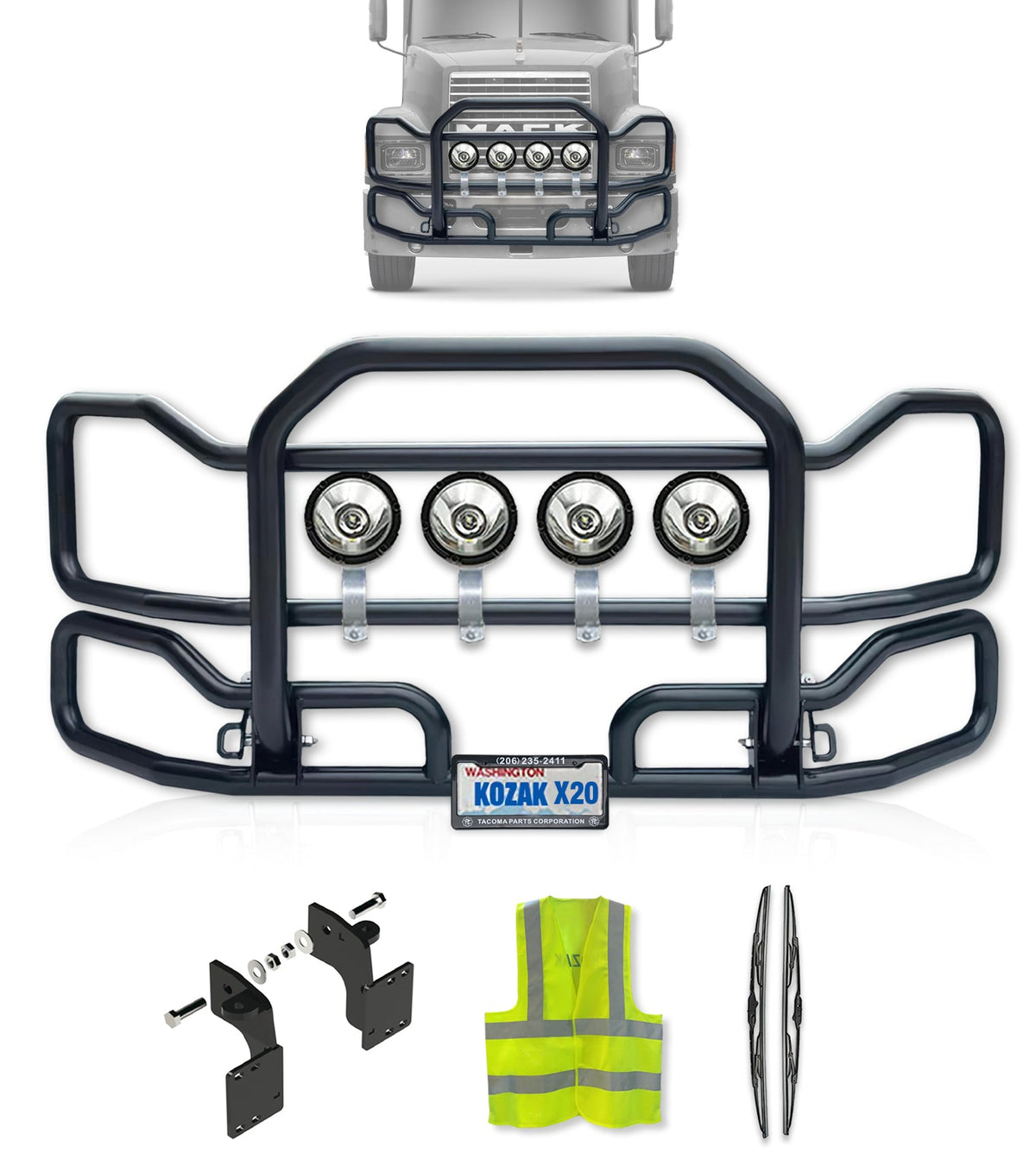 Front Grille Guard Large Black 1999-2003 Mack CH Set-Back