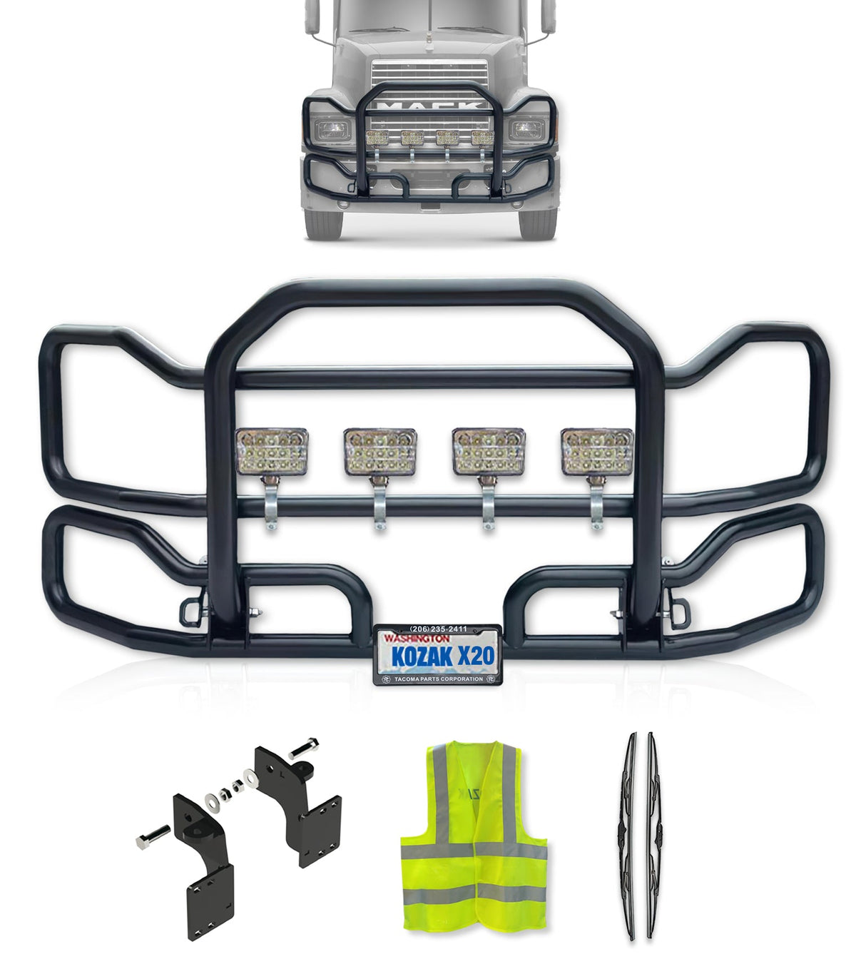 Front Grille Guard Large Black 1999-2003 Mack CH Set-Back