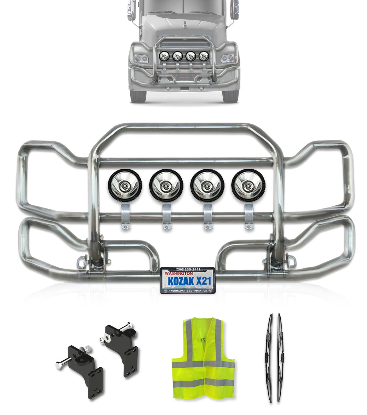 Front Grille Guard Large Chrome 2004-2017 Mack CX