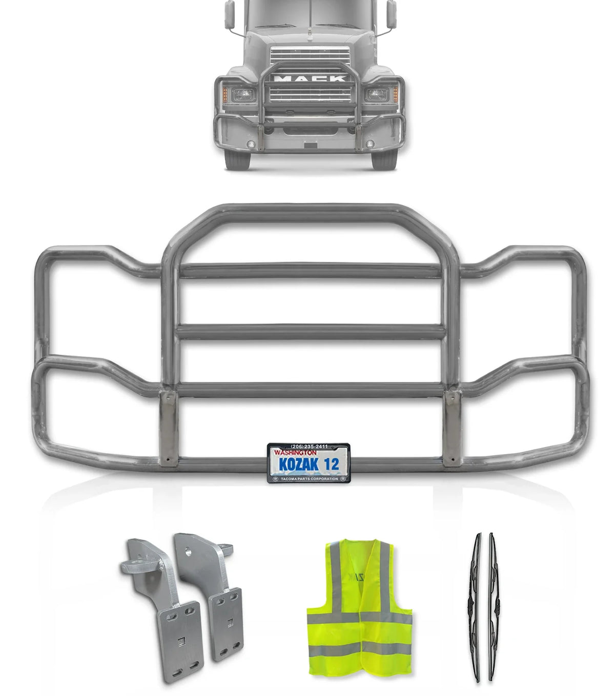 Grille Guard Large Chrome with Lights 2004+ Mack CH Set-Back