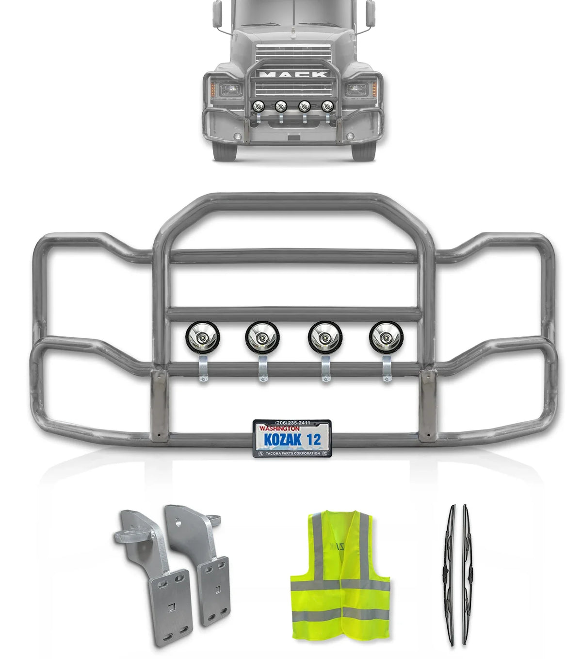 Grille Guard Large Chrome with Lights 2004+ Mack CH Set-Back