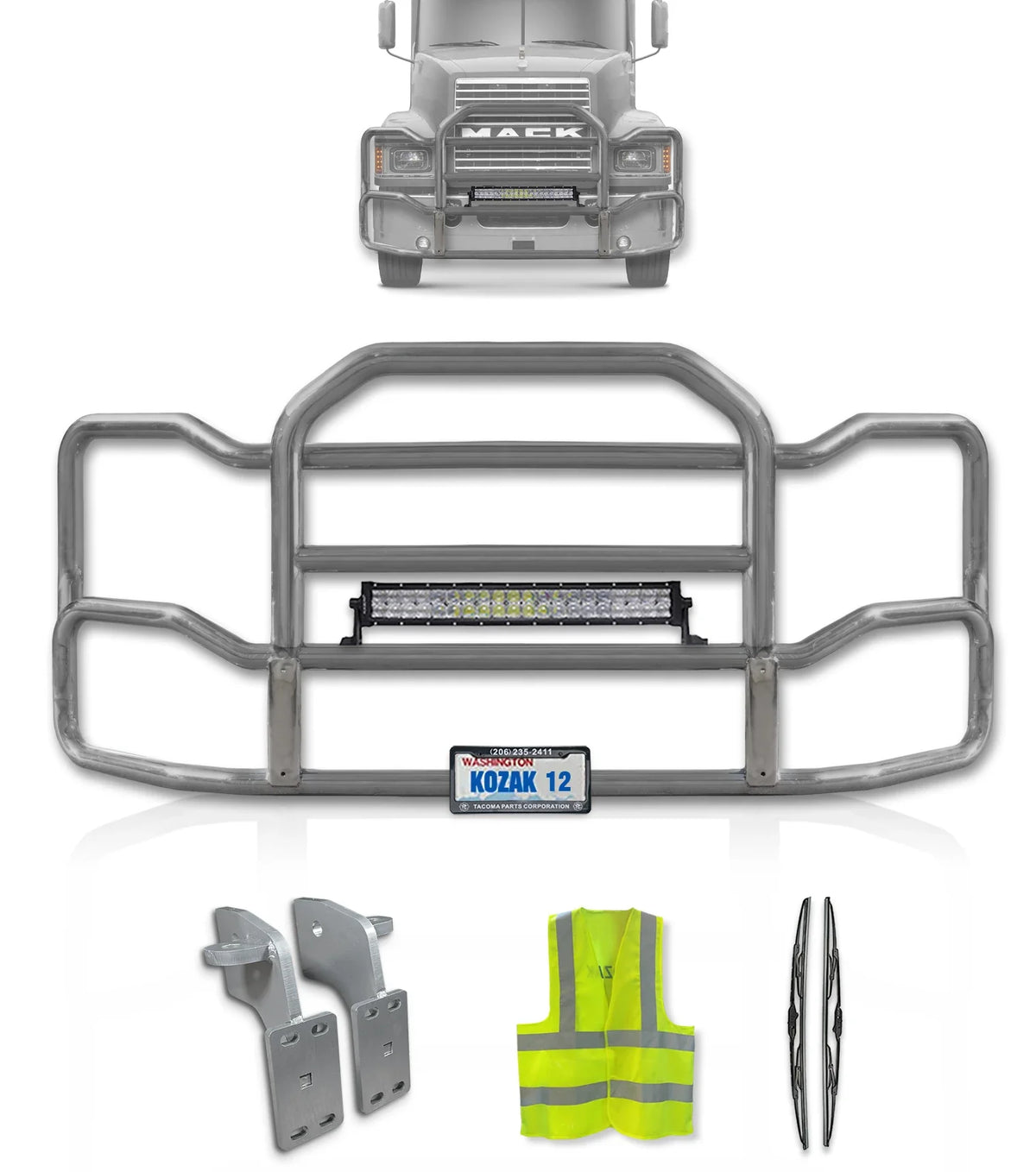 Grille Guard Large Chrome with Lights 2004+ Mack CH Set-Back
